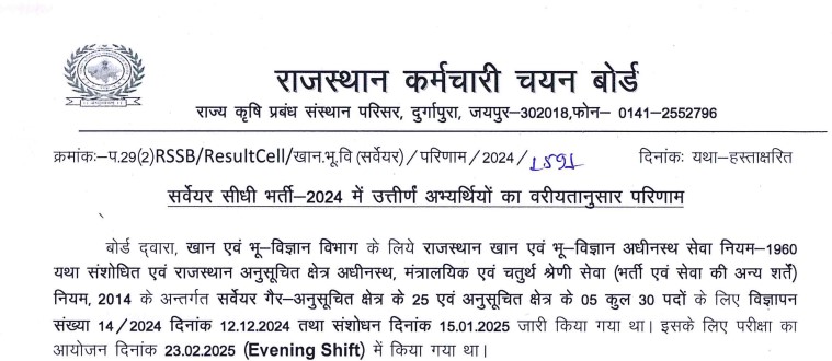 RSMSSB Surveyor & Mining Executive Officer Result 2025 Released – Here’s How to Download