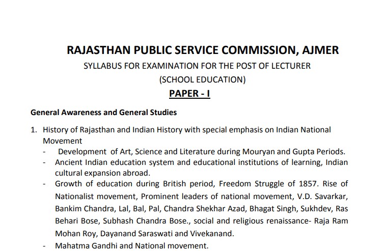 RPSC 1st Grade Bharti 2025 Complete Syllabus