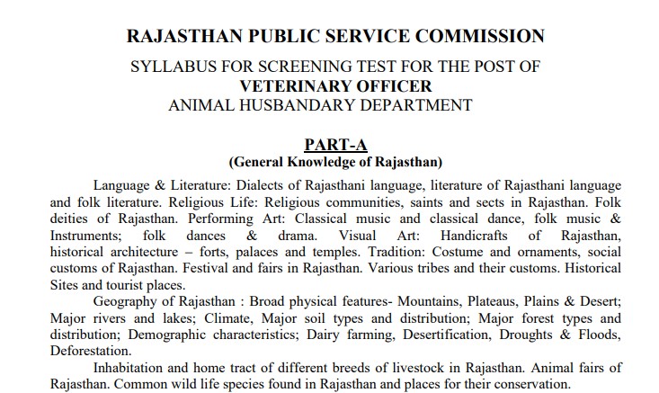 Veterinary Officer Syllabus 2025