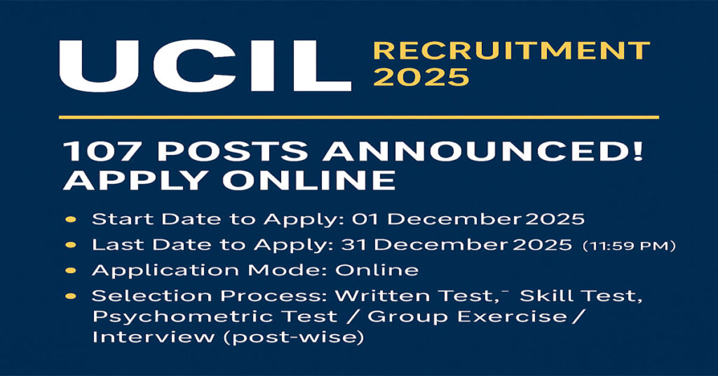 Uranium Corporation UCIL Recruitment 2025 - Apply Now for 107 Posts